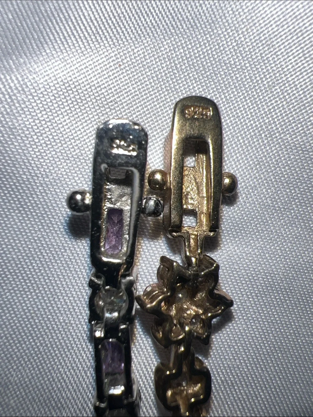 2 FAS Vintage Sterling Silver Floral Pink Purple Crystal Flower Tennis Bracelet